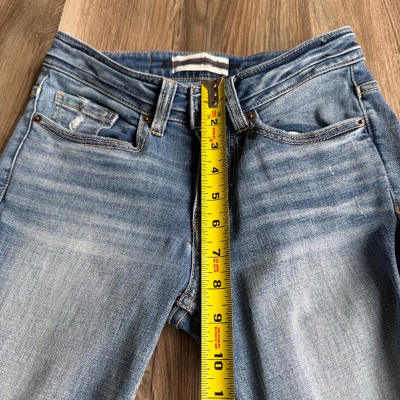 BKE Stella Slim Fit Flare Low Rise Jeans 27 Raw Hem Distressed Denim Womens Y2K - Picture 6 of 8